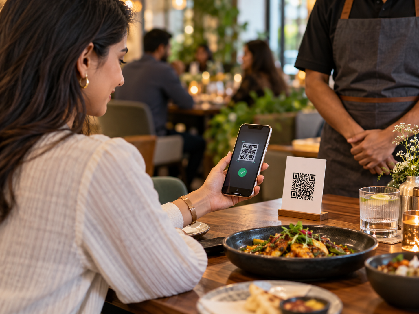 Customer scanning a QR code to make a restaurant payment